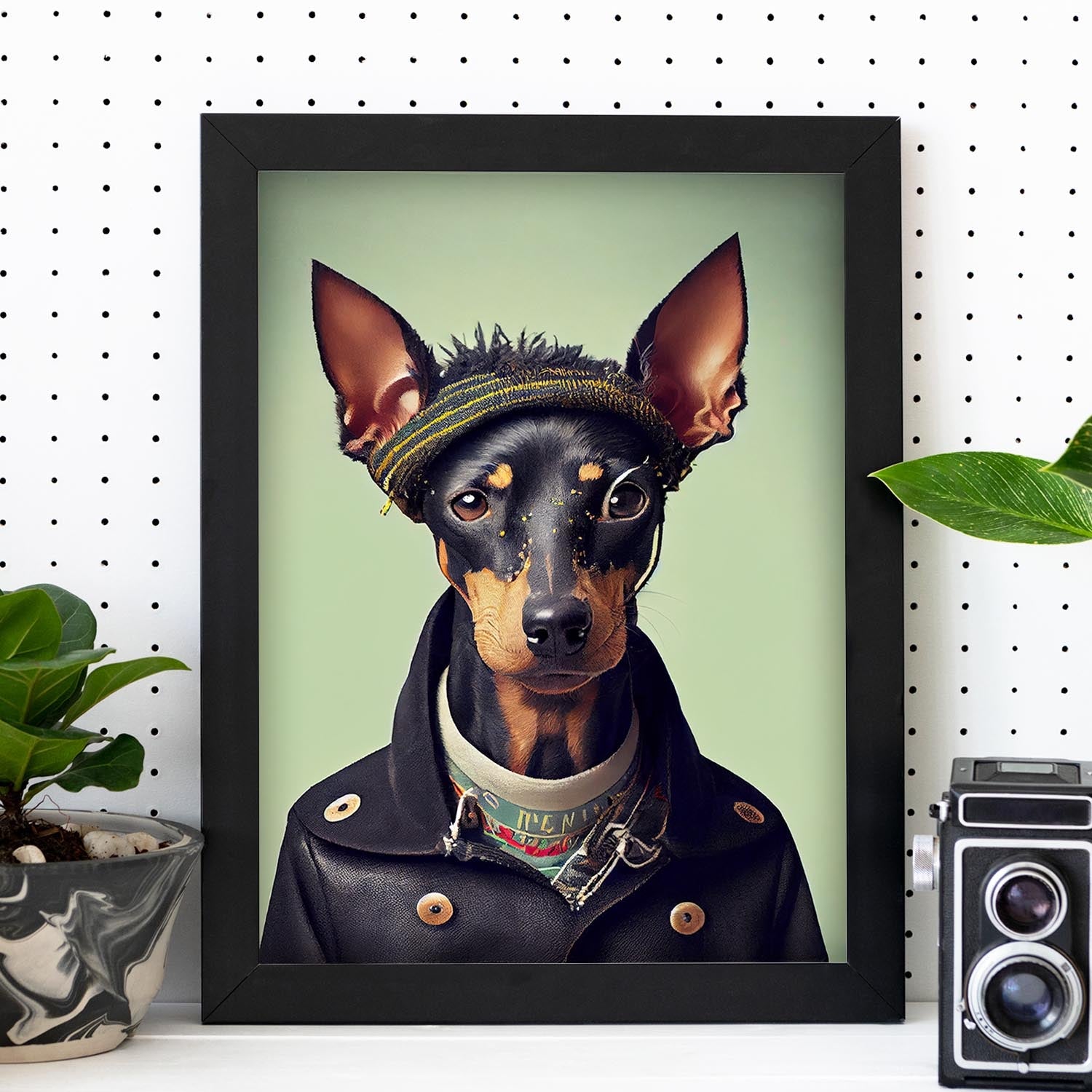 Nacnic Un perro tipo Manchester Terrier disfrazado de humanos. Estampados de arte de pared estético para el diseño de dormitorio o sala de estar.-Artwork-Nacnic-Nacnic Estudio SL