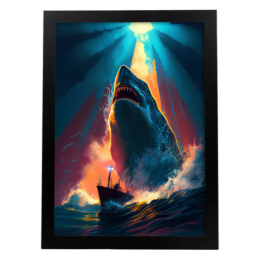 Nacnic una escena de película de Jaws Pixar Style Dynamic Figura. Estampados de arte de pared estético para el diseño de dormitorio o sala de estar.-Artwork-Nacnic-A4-Sin marco-Nacnic Estudio SL