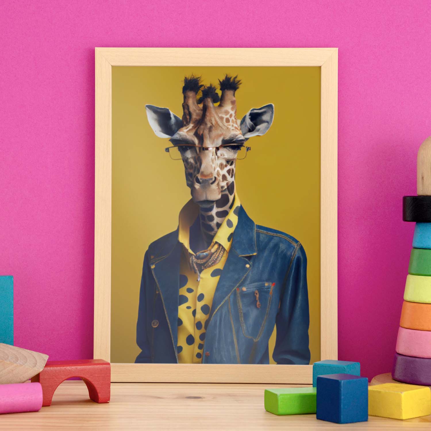 Nacnic una jirafa vestida con ropa humana pequeña Smilej. Estampados de arte de pared estético para el diseño de dormitorio o sala de estar.-Artwork-Nacnic-Nacnic Estudio SL