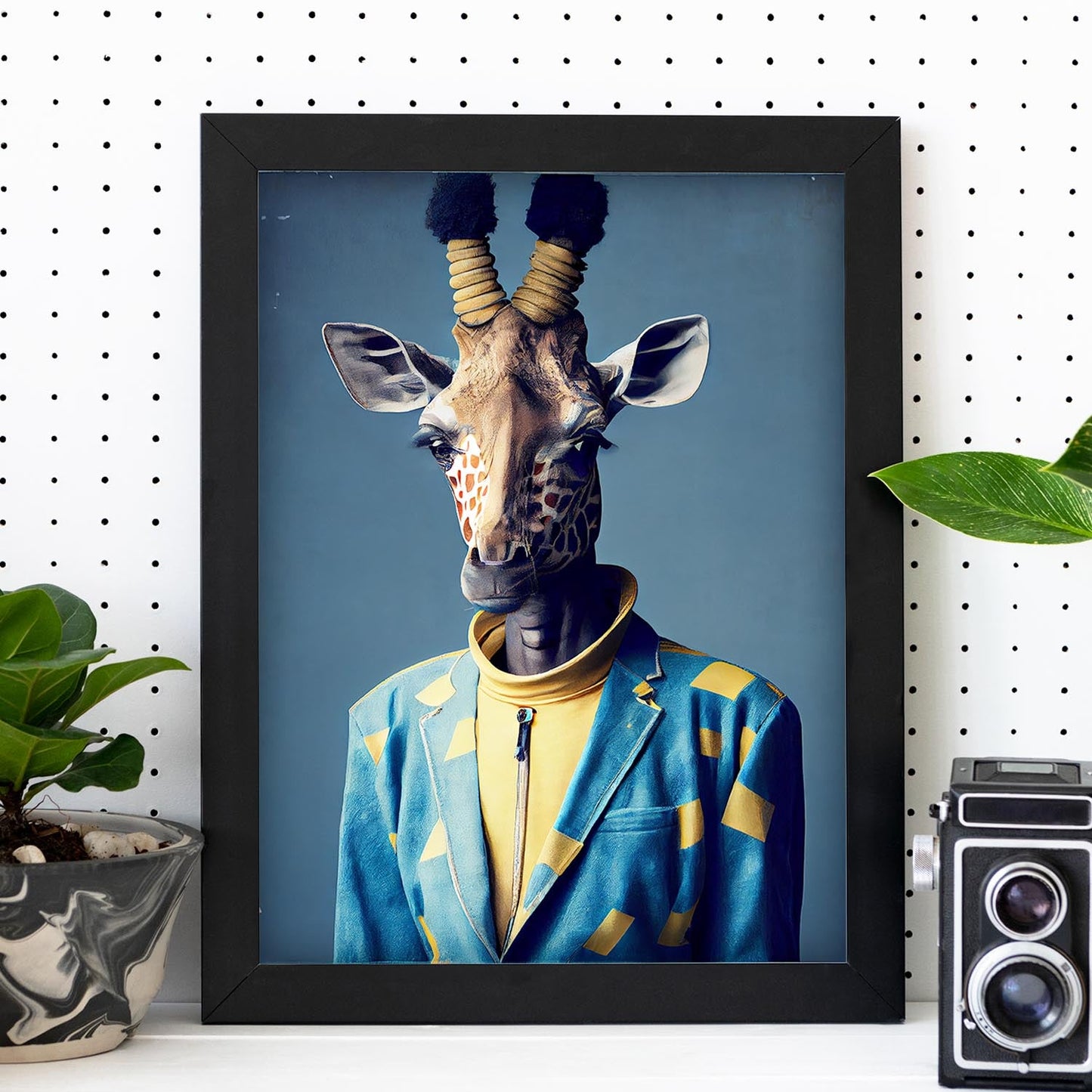 Nacnic Una jirafa vestida con ropa humana. Estampados de arte de pared estético para el diseño de dormitorio o sala de estar.-Artwork-Nacnic-Nacnic Estudio SL