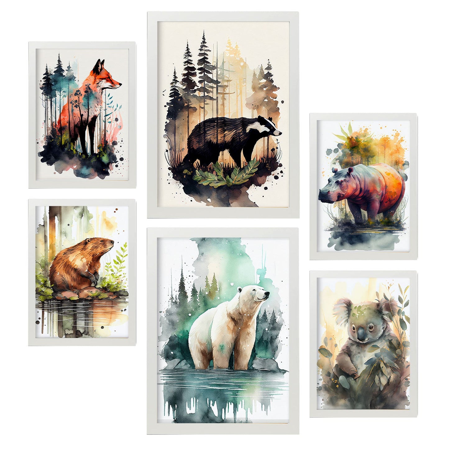 Nacnic Watercolor Animal Set_4. Aesthetic Wall Art Prints for Bedroom or Living Room Design.