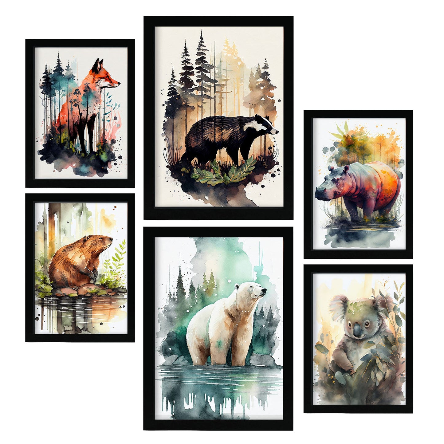 Nacnic Watercolor Animal Set_4. Aesthetic Wall Art Prints for Bedroom or Living Room Design.
