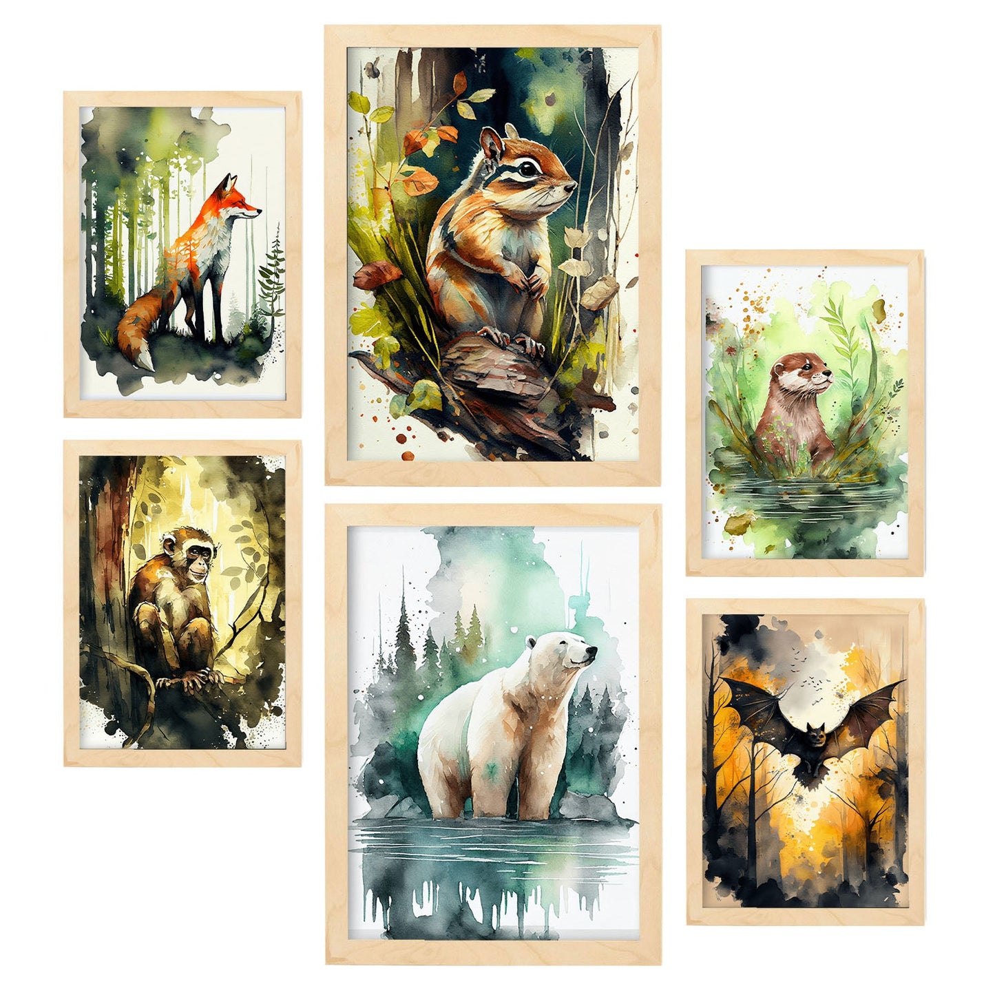 Nacnic Watercolor Animal Set_6. Aesthetic Wall Art Prints for Bedroom or Living Room Design.