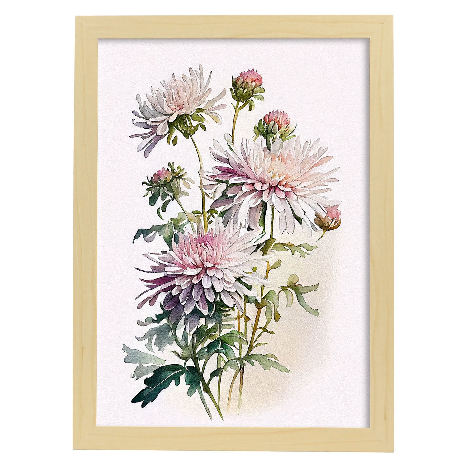 Nacnic watercolor minmal Chrysanthemum_3. Aesthetic Wall Art Prints for Bedroom or Living Room Design.-Artwork-Nacnic-A4-Marco Madera Clara-Nacnic Estudio SL