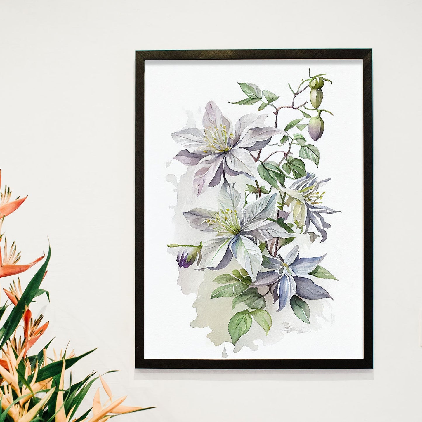 Nacnic watercolor minmal Clematis_1. Aesthetic Wall Art Prints for Bedroom or Living Room Design.-Artwork-Nacnic-A4-Sin Marco-Nacnic Estudio SL