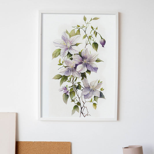 Nacnic watercolor minmal Clematis_2. Aesthetic Wall Art Prints for Bedroom or Living Room Design.-Artwork-Nacnic-A4-Sin Marco-Nacnic Estudio SL