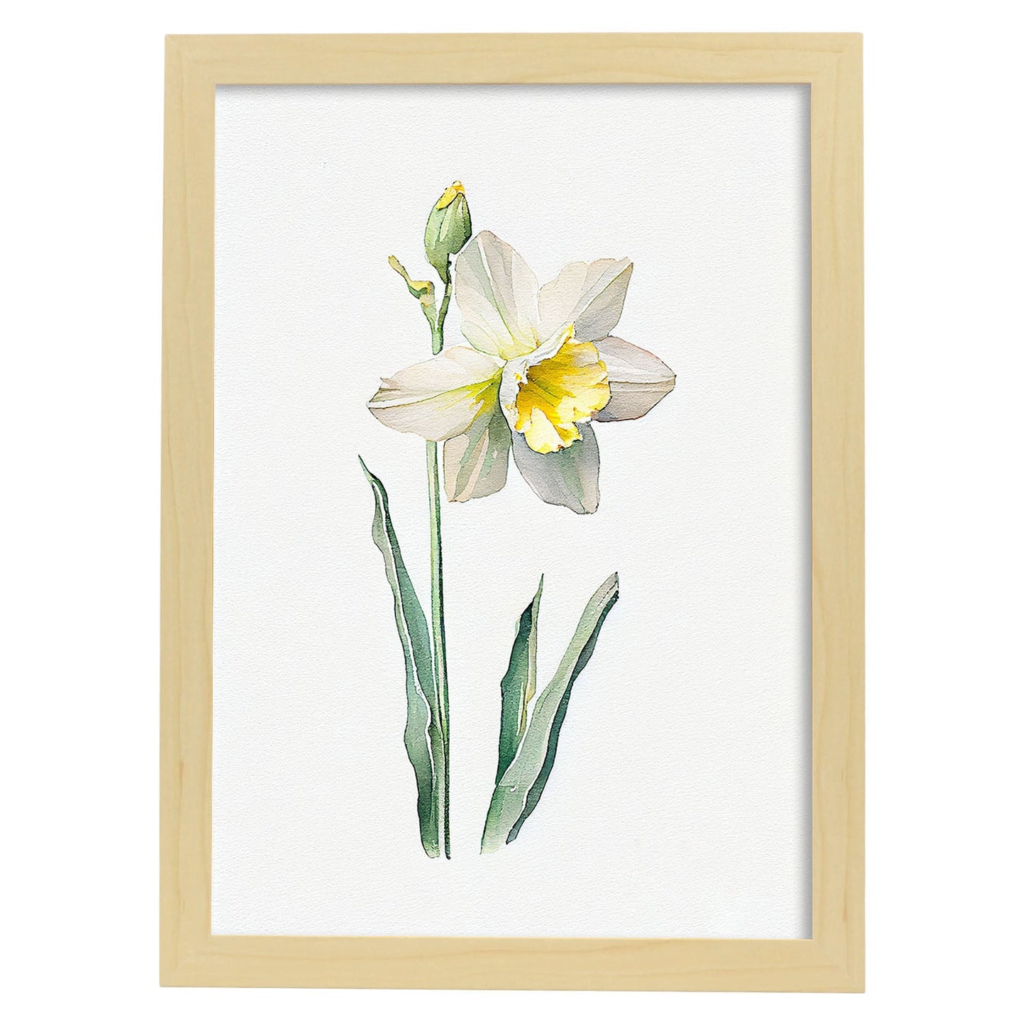 Nacnic watercolor minmal Daffodil. Aesthetic Wall Art Prints for Bedroom or Living Room Design.-Artwork-Nacnic-A4-Marco Madera Clara-Nacnic Estudio SL