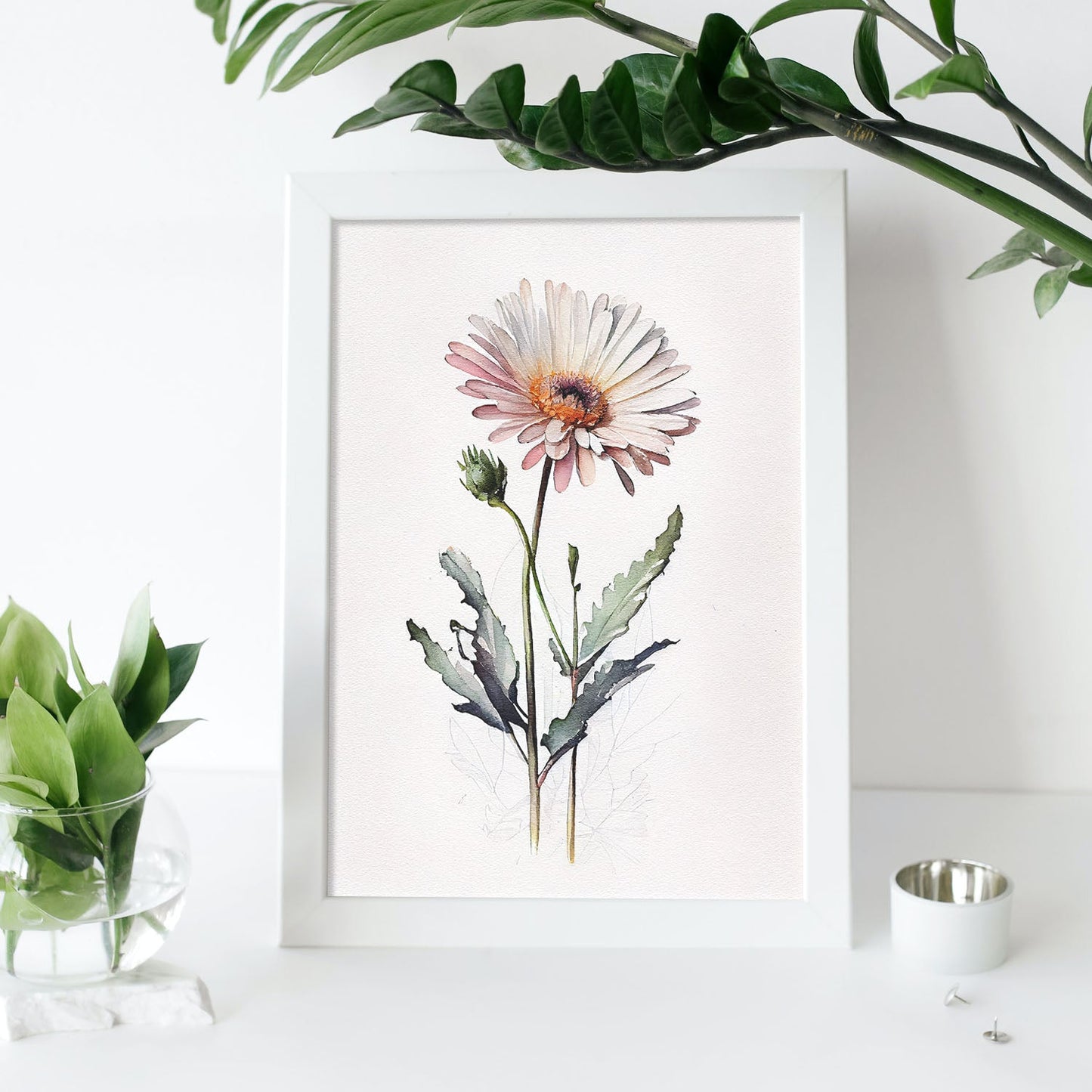 Nacnic watercolor minmal Daisy. Aesthetic Wall Art Prints for Bedroom or Living Room Design.