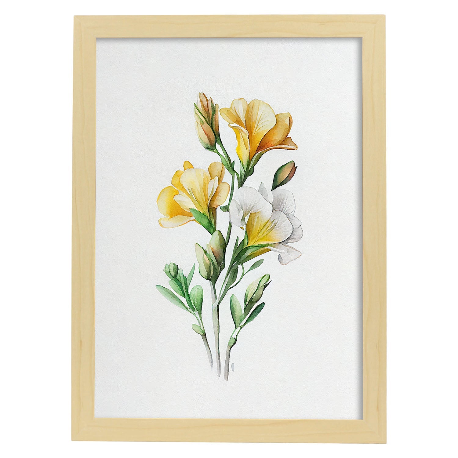 Nacnic watercolor minmal Freesia_1. Aesthetic Wall Art Prints for Bedroom or Living Room Design.-Artwork-Nacnic-A4-Marco Madera Clara-Nacnic Estudio SL