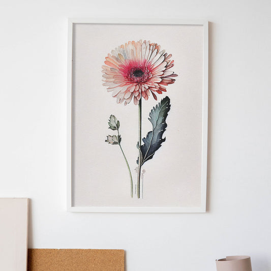 Nacnic watercolor minmal Gerbera_1. Aesthetic Wall Art Prints for Bedroom or Living Room Design.-Artwork-Nacnic-A4-Sin Marco-Nacnic Estudio SL