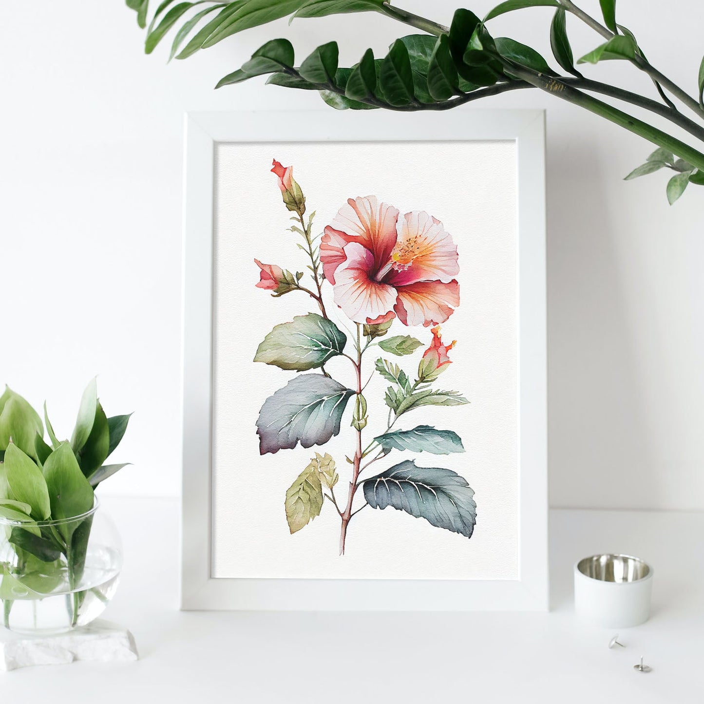 Nacnic watercolor minmal Hibiscus_2. Aesthetic Wall Art Prints for Bedroom or Living Room Design.