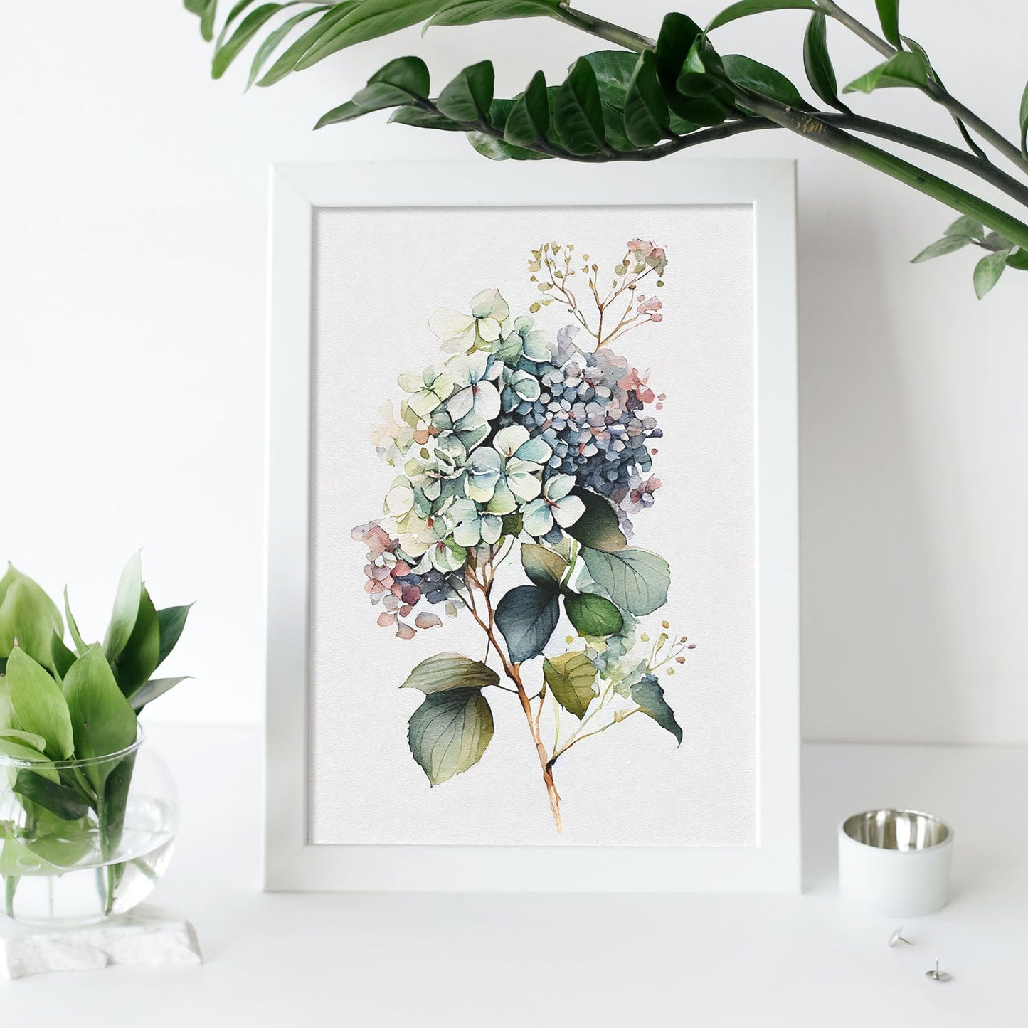 Nacnic watercolor minmal Hydrangea_1. Aesthetic Wall Art Prints for Bedroom or Living Room Design.