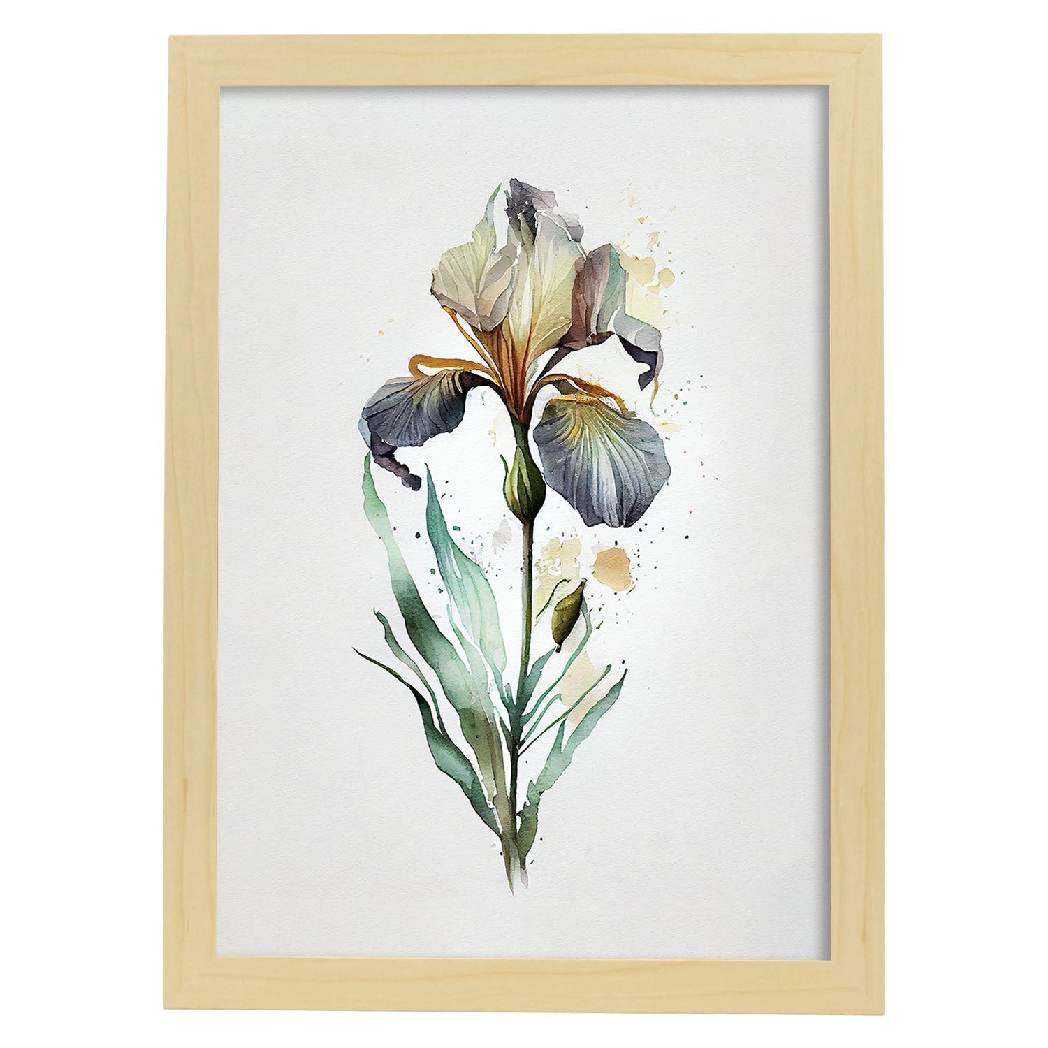 Nacnic watercolor minmal Iris. Aesthetic Wall Art Prints for Bedroom or Living Room Design.-Artwork-Nacnic-A4-Marco Madera Clara-Nacnic Estudio SL