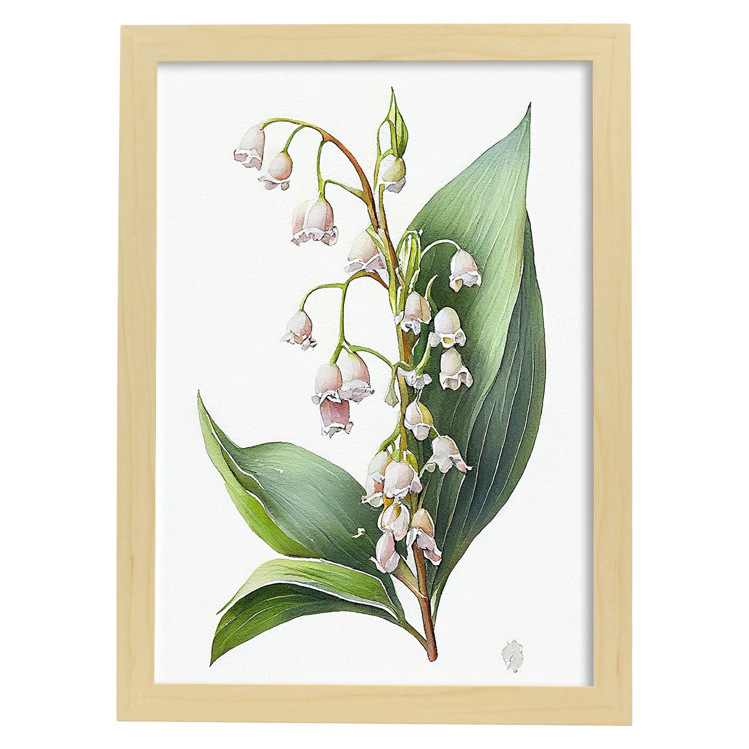 Nacnic watercolor minmal Lily of the Valley. Aesthetic Wall Art Prints for Bedroom or Living Room Design.-Artwork-Nacnic-A4-Marco Madera Clara-Nacnic Estudio SL