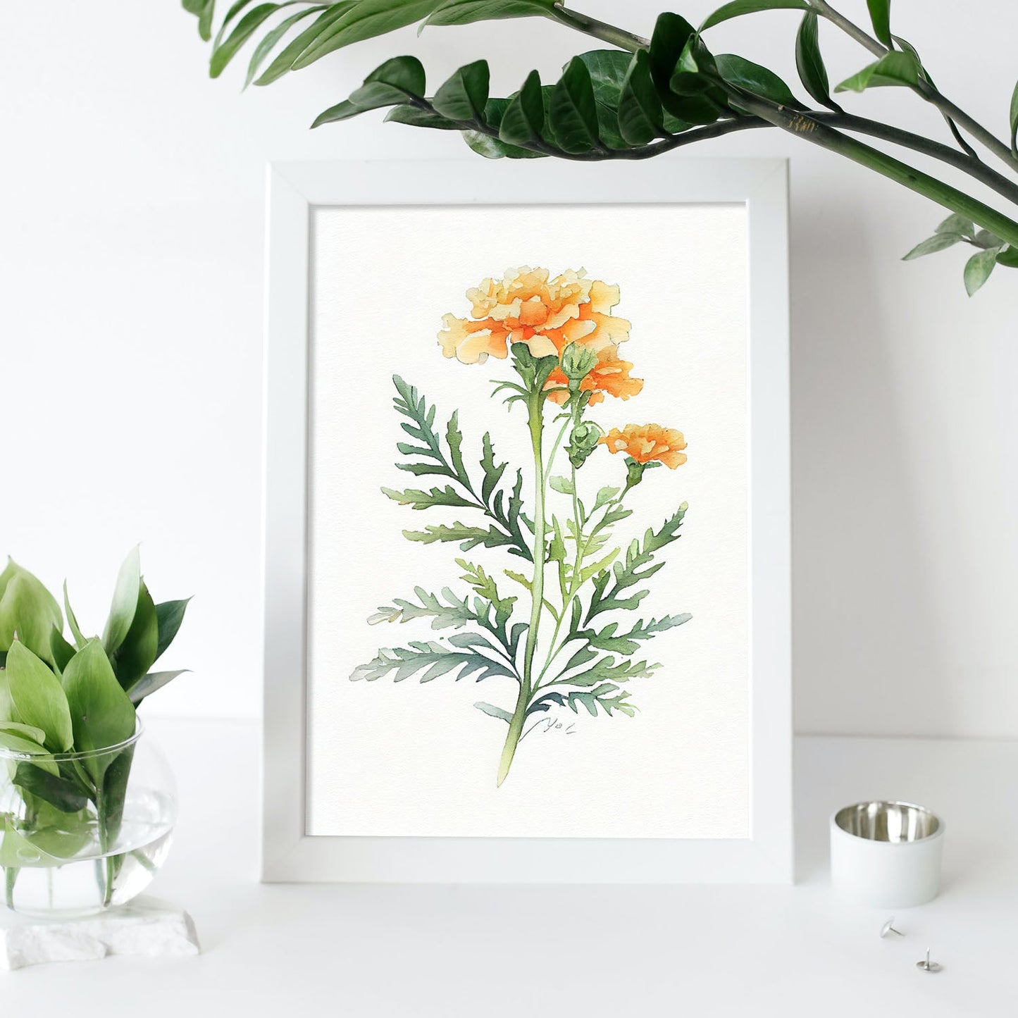 Nacnic watercolor minmal Marigold_4. Aesthetic Wall Art Prints for Bedroom or Living Room Design.