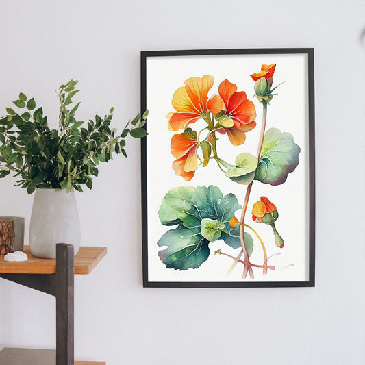 Nacnic watercolor minmal Nasturtium_1. Aesthetic Wall Art Prints for Bedroom or Living Room Design.-Artwork-Nacnic-A4-Sin Marco-Nacnic Estudio SL