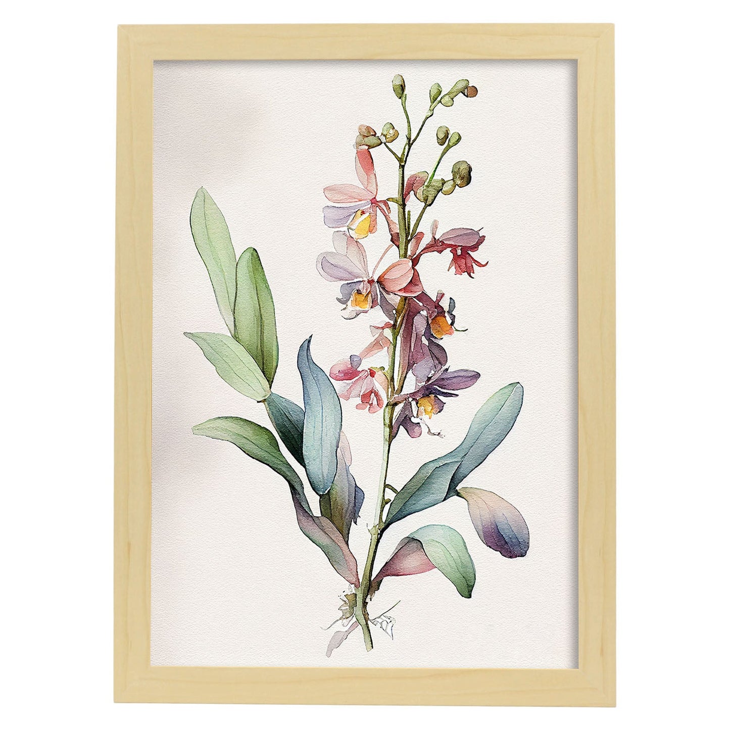 Nacnic watercolor minmal Orchid_3. Aesthetic Wall Art Prints for Bedroom or Living Room Design.-Artwork-Nacnic-A4-Marco Madera Clara-Nacnic Estudio SL