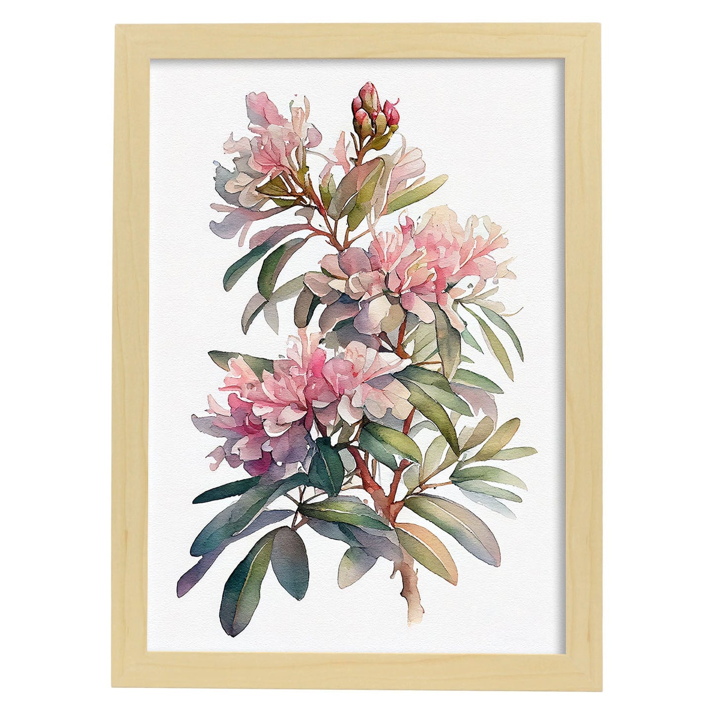 Nacnic watercolor minmal Rhododendron_1. Aesthetic Wall Art Prints for Bedroom or Living Room Design.-Artwork-Nacnic-A4-Marco Madera Clara-Nacnic Estudio SL