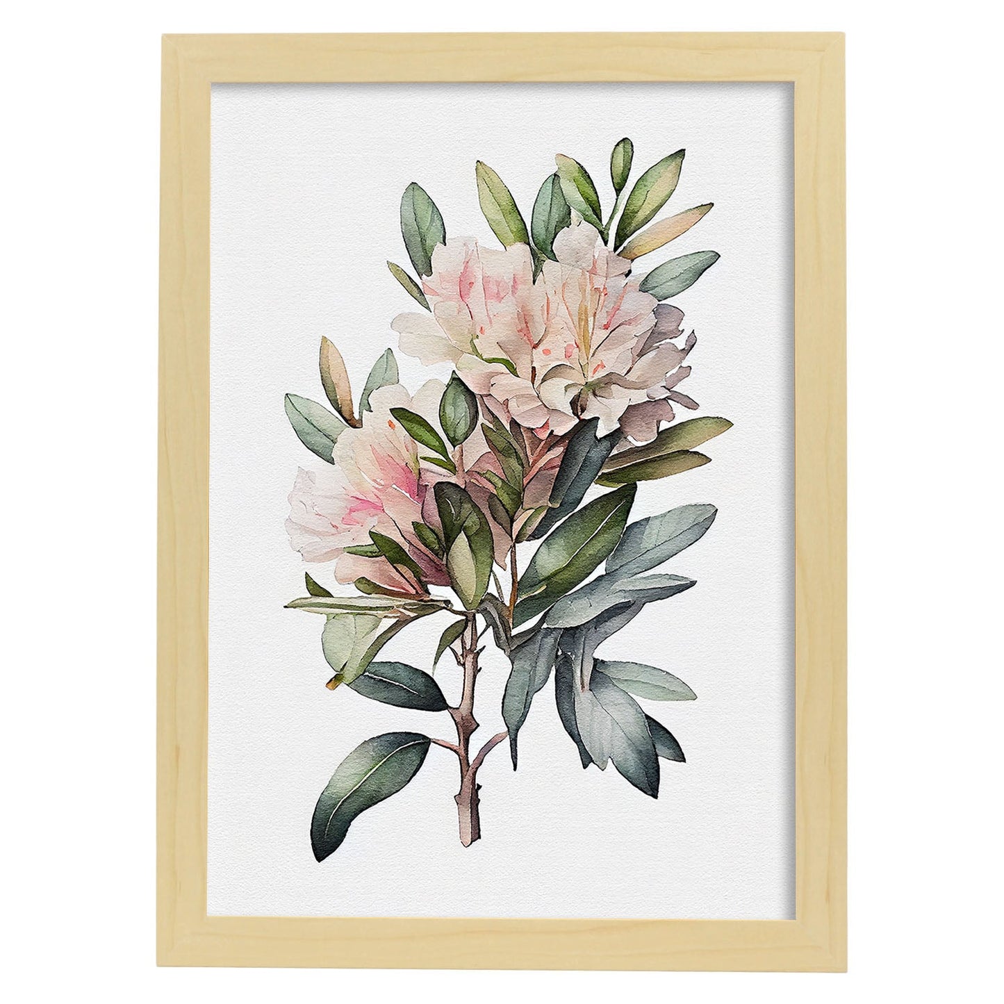 Nacnic watercolor minmal Rhododendron_2. Aesthetic Wall Art Prints for Bedroom or Living Room Design.-Artwork-Nacnic-A4-Marco Madera Clara-Nacnic Estudio SL