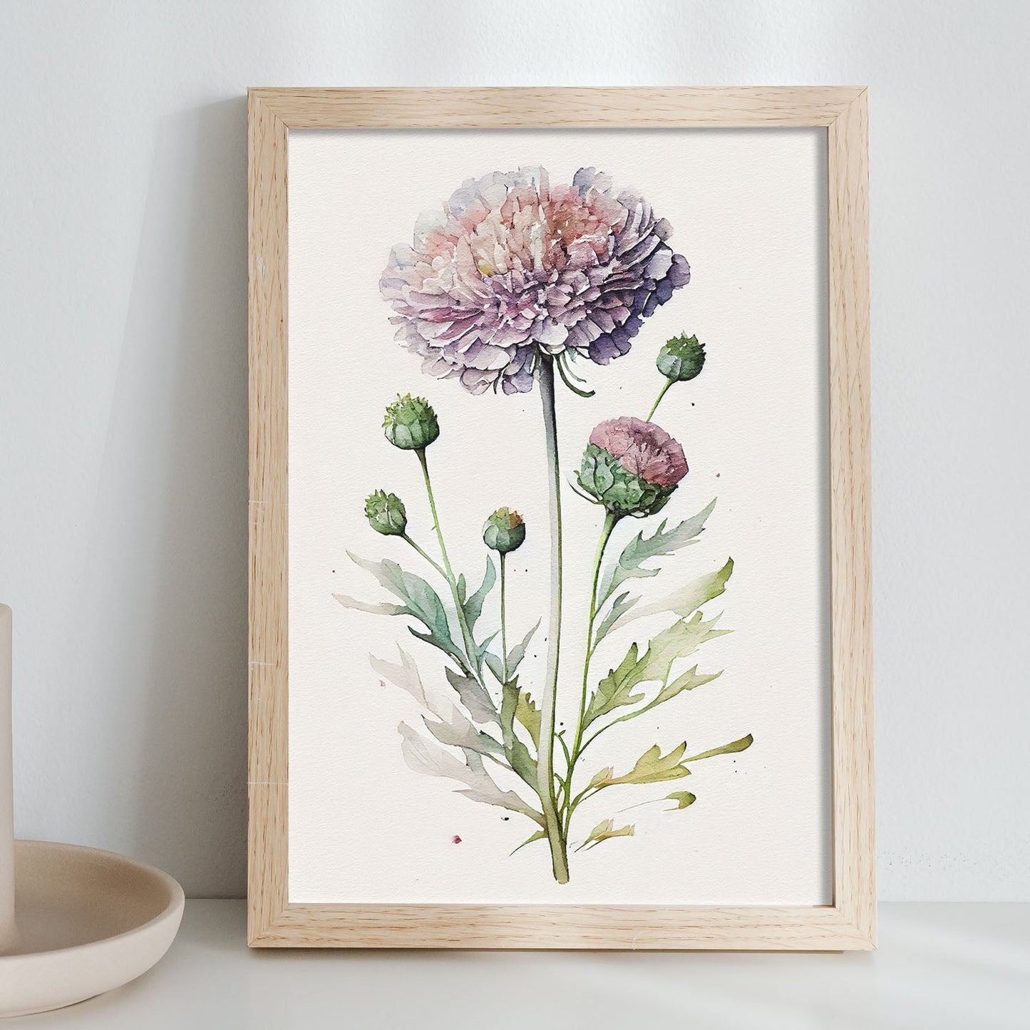 Nacnic watercolor minmal Scabiosa_2. Aesthetic Wall Art Prints for Bedroom or Living Room Design.