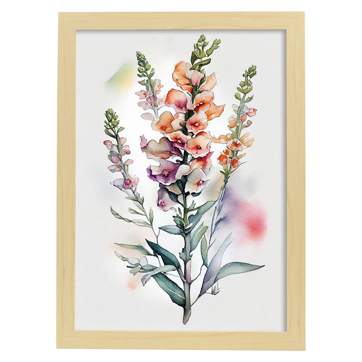 Nacnic watercolor minmal Snapdragon_2. Aesthetic Wall Art Prints for Bedroom or Living Room Design.-Artwork-Nacnic-A4-Marco Madera Clara-Nacnic Estudio SL