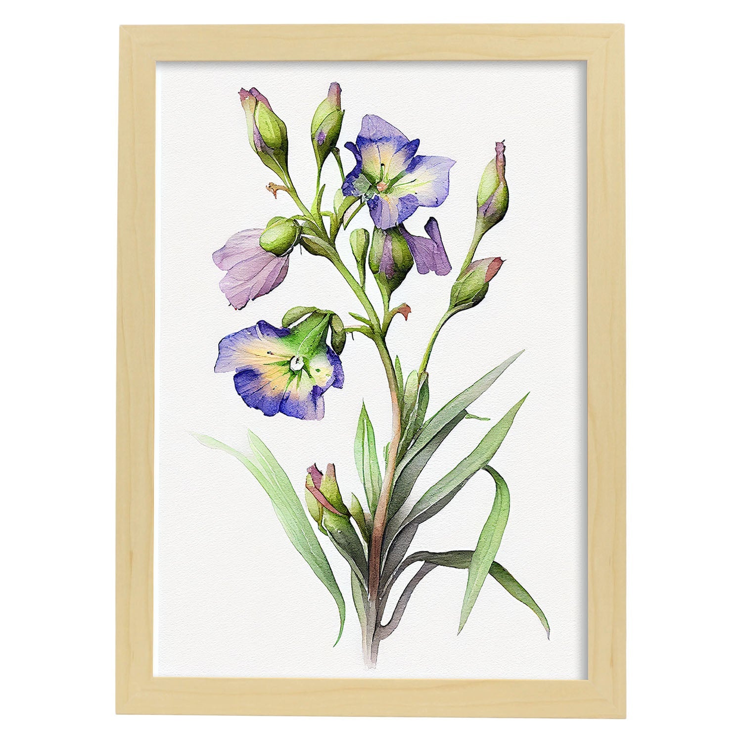 Nacnic watercolor minmal Spiderwort. Aesthetic Wall Art Prints for Bedroom or Living Room Design.-Artwork-Nacnic-A4-Marco Madera Clara-Nacnic Estudio SL