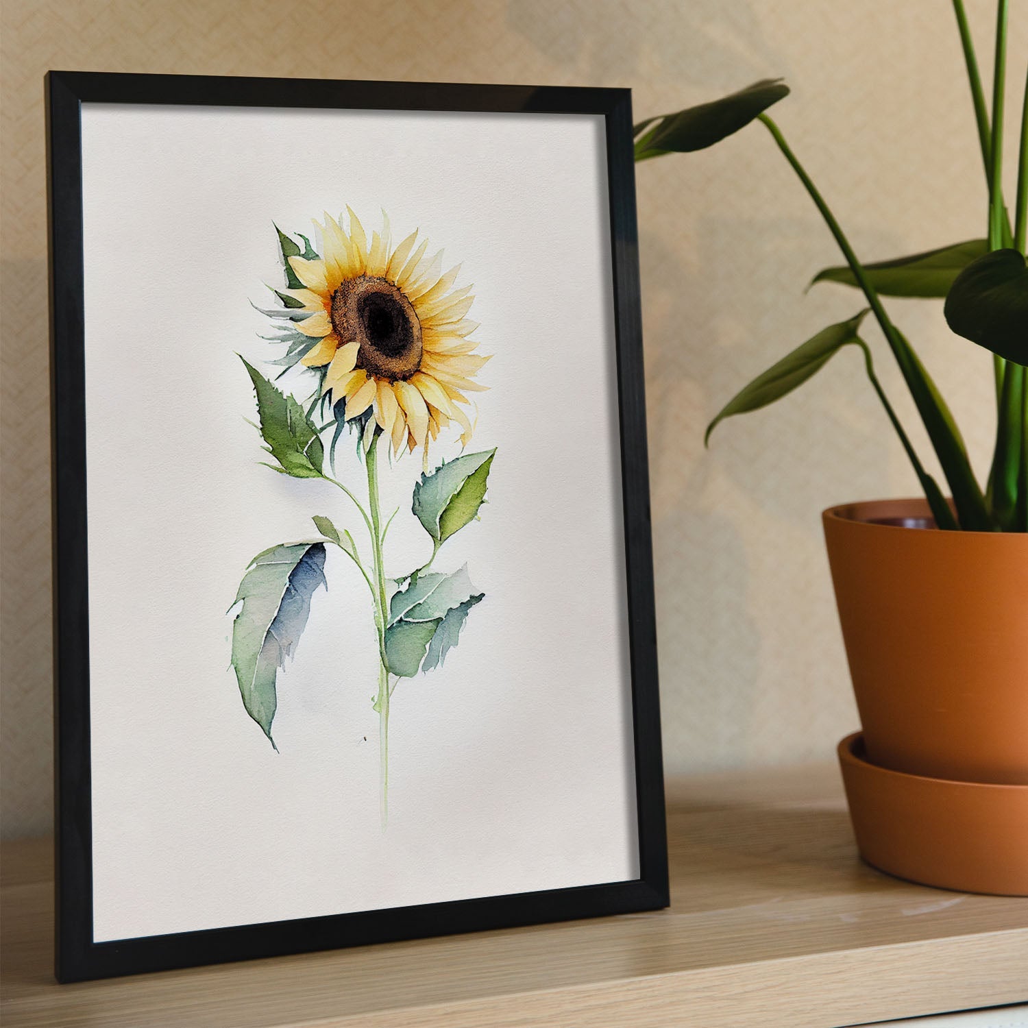 Nacnic watercolor minmal Sunflower_1. Aesthetic Wall Art Prints for Bedroom or Living Room Design.-Artwork-Nacnic-A4-Sin Marco-Nacnic Estudio SL