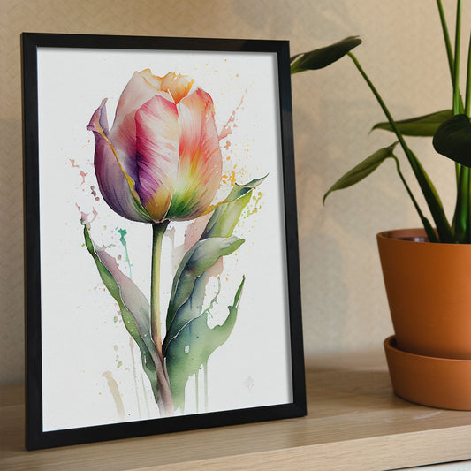Nacnic watercolor minmal Tulip_6. Aesthetic Wall Art Prints for Bedroom or Living Room Design.-Artwork-Nacnic-A4-Sin Marco-Nacnic Estudio SL