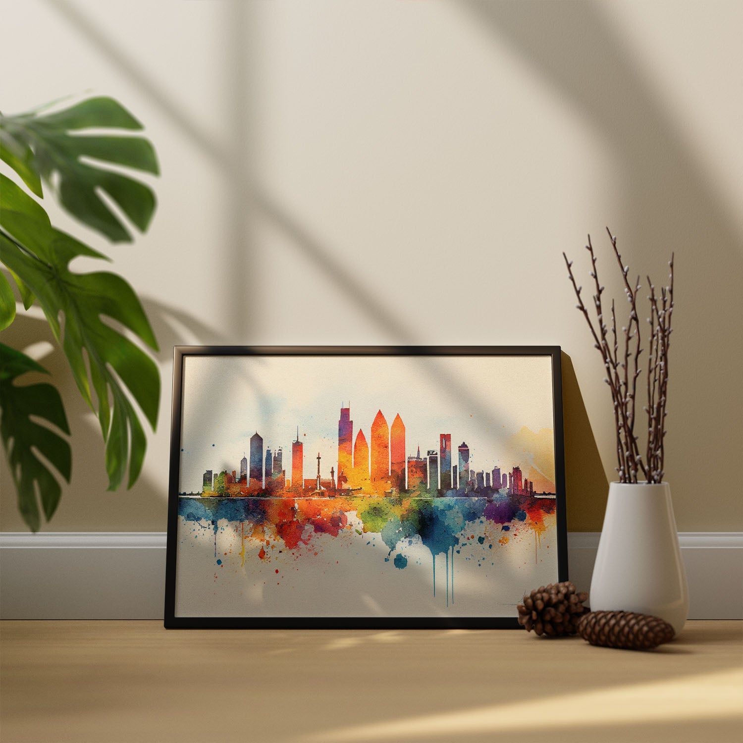 Nacnic watercolor of a skyline of the city of Abu Dhabi. Aesthetic Wall Art Prints for Bedroom or Living Room Design.-Artwork-Nacnic-A4-Sin Marco-Nacnic Estudio SL