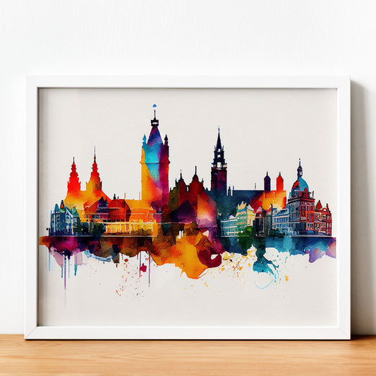 Nacnic watercolor of a skyline of the city of Amsterdam_1. Aesthetic Wall Art Prints for Bedroom or Living Room Design.-Artwork-Nacnic-A4-Sin Marco-Nacnic Estudio SL