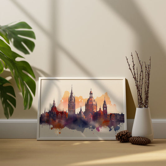 Nacnic watercolor of a skyline of the city of Amsterdam_2. Aesthetic Wall Art Prints for Bedroom or Living Room Design.-Artwork-Nacnic-A4-Sin Marco-Nacnic Estudio SL