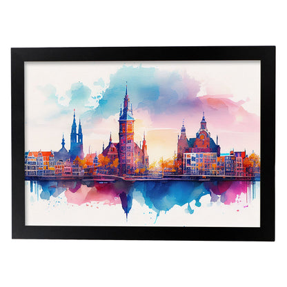Lámina Acuarela del Skyline de Ámsterdam Nacnic