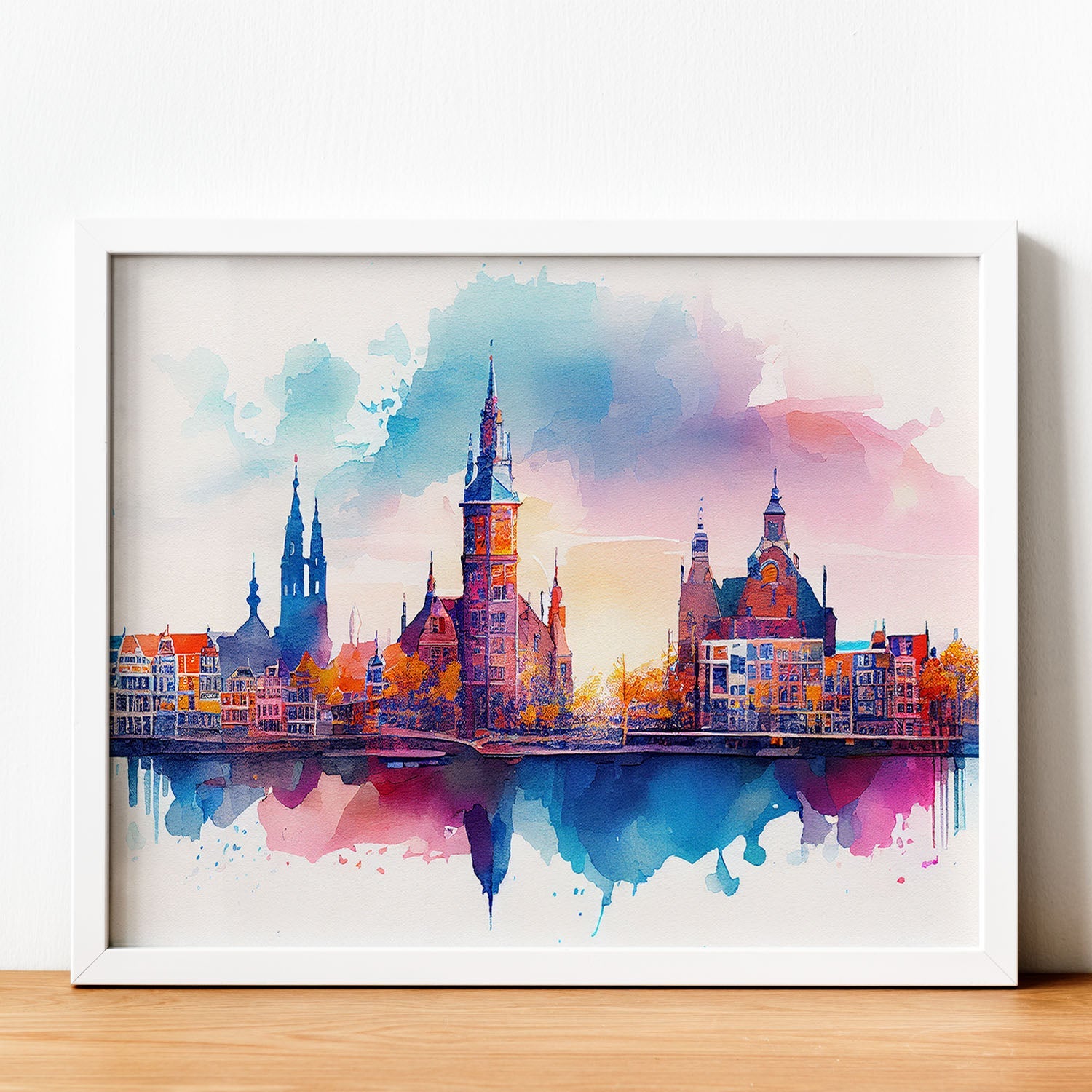 Nacnic watercolor of a skyline of the city of Amsterdam_3. Aesthetic Wall Art Prints for Bedroom or Living Room Design.-Artwork-Nacnic-A4-Sin Marco-Nacnic Estudio SL