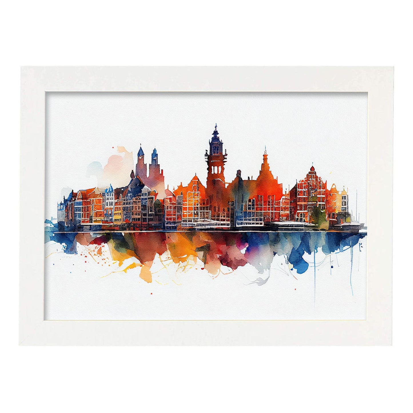 Nacnic watercolor of a skyline of the city of Amsterdam_4. Aesthetic Wall Art Prints for Bedroom or Living Room Design.-Artwork-Nacnic-A4-Marco Blanco-Nacnic Estudio SL
