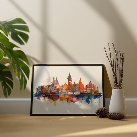 Nacnic watercolor of a skyline of the city of Amsterdam_4. Aesthetic Wall Art Prints for Bedroom or Living Room Design.-Artwork-Nacnic-A4-Sin Marco-Nacnic Estudio SL