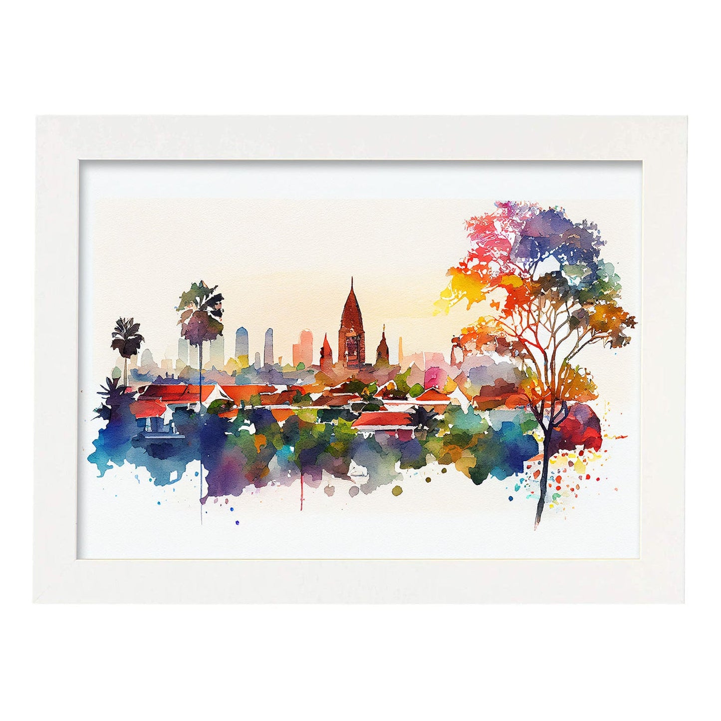 Nacnic watercolor of a skyline of the city of Bali_1. Aesthetic Wall Art Prints for Bedroom or Living Room Design.-Artwork-Nacnic-A4-Marco Blanco-Nacnic Estudio SL
