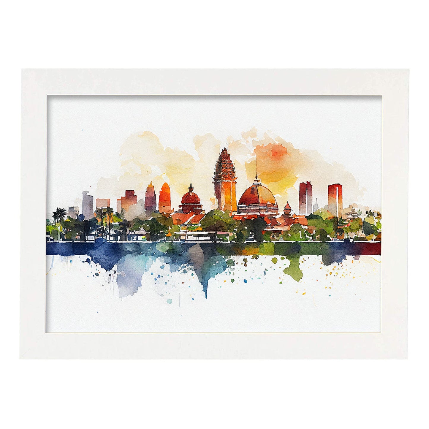 Nacnic watercolor of a skyline of the city of Bali_2. Aesthetic Wall Art Prints for Bedroom or Living Room Design.-Artwork-Nacnic-A4-Marco Blanco-Nacnic Estudio SL