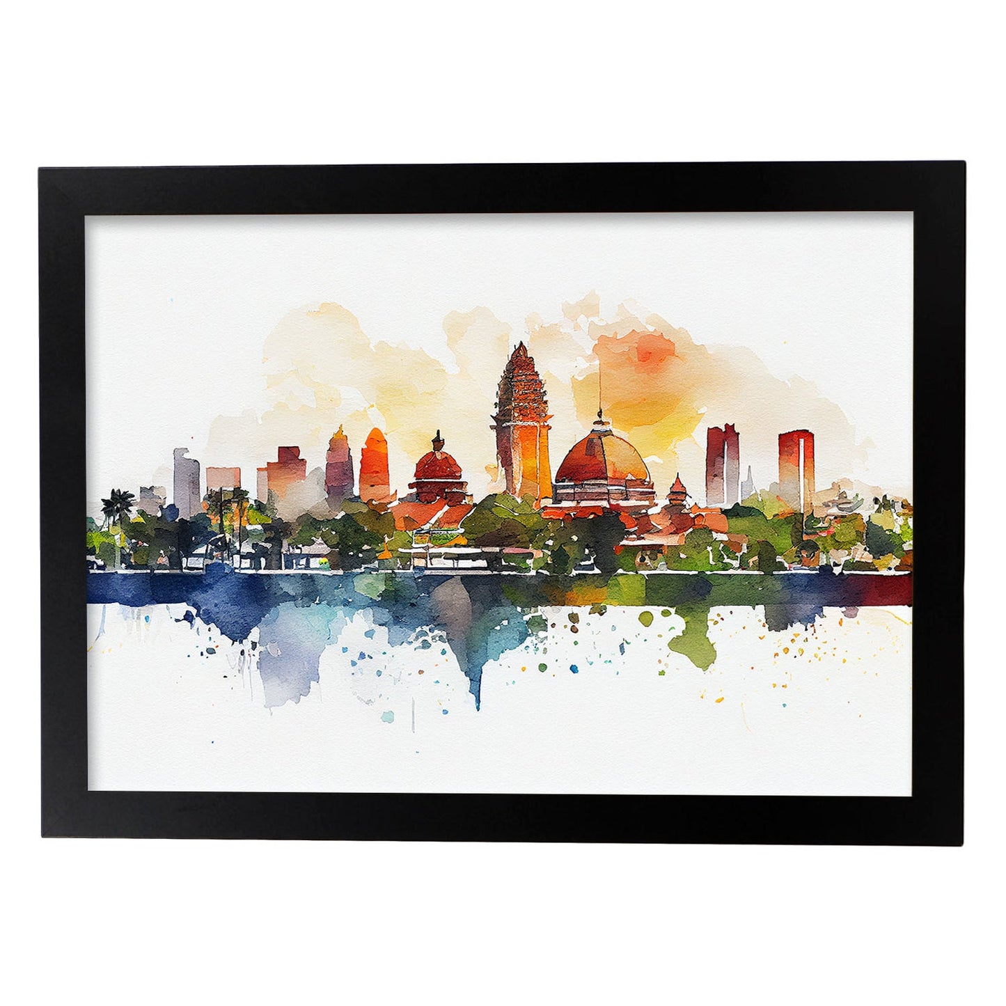 Nacnic watercolor of a skyline of the city of Bali_2. Aesthetic Wall Art Prints for Bedroom or Living Room Design.