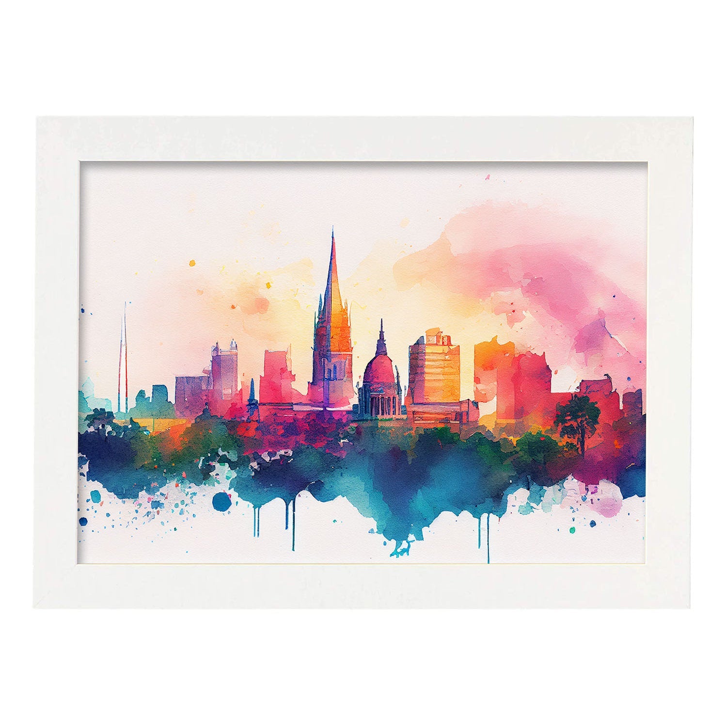 Nacnic watercolor of a skyline of the city of Bangalore. Aesthetic Wall Art Prints for Bedroom or Living Room Design.-Artwork-Nacnic-A4-Marco Blanco-Nacnic Estudio SL