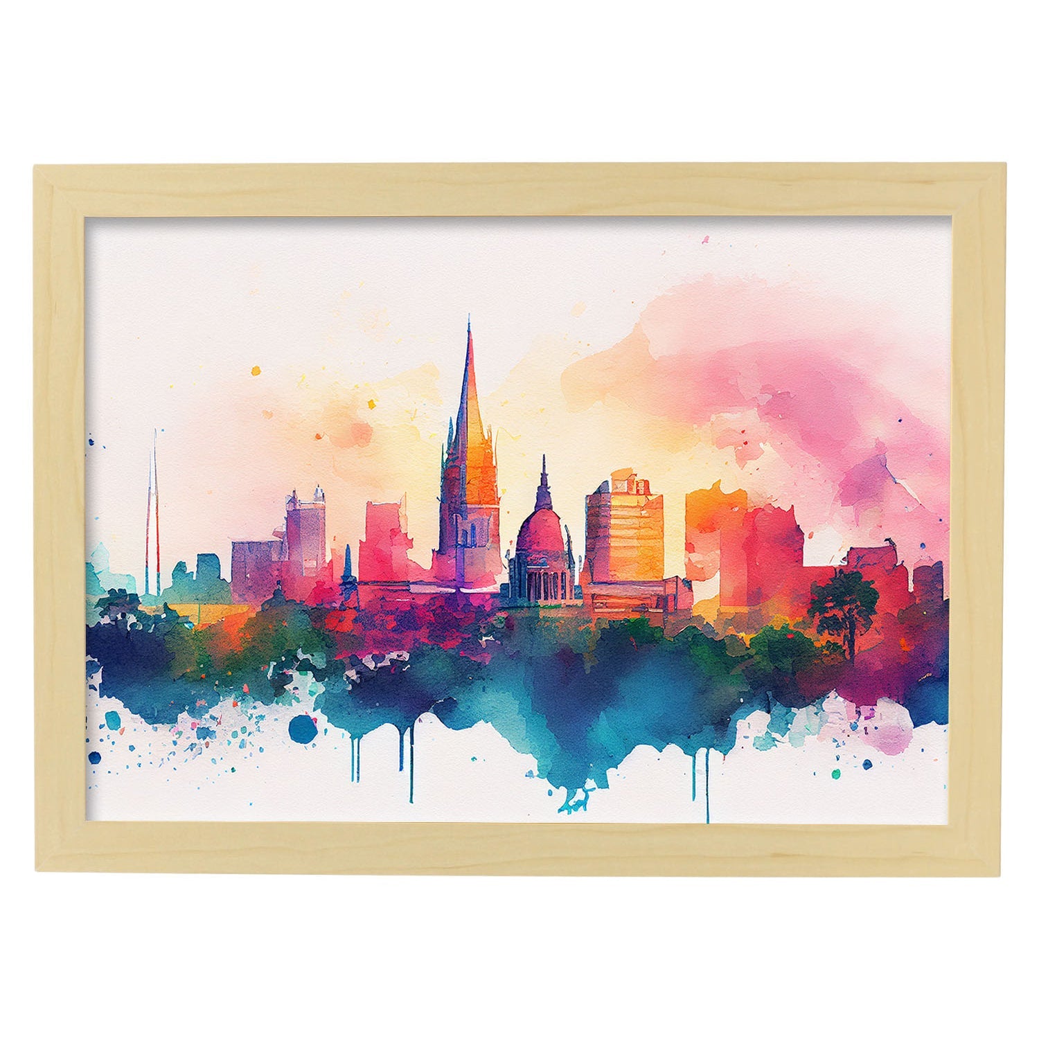 Nacnic watercolor of a skyline of the city of Bangalore. Aesthetic Wall Art Prints for Bedroom or Living Room Design.-Artwork-Nacnic-A4-Marco Madera Clara-Nacnic Estudio SL