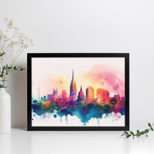 Nacnic watercolor of a skyline of the city of Bangalore. Aesthetic Wall Art Prints for Bedroom or Living Room Design.-Artwork-Nacnic-A4-Sin Marco-Nacnic Estudio SL