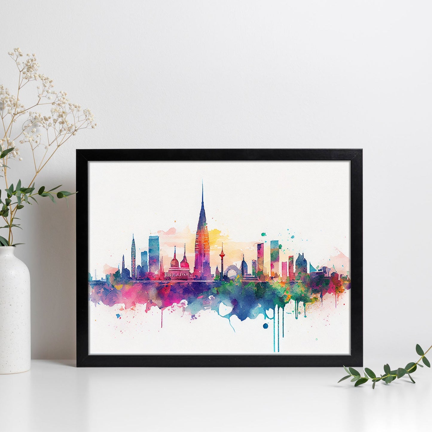 Nacnic watercolor of a skyline of the city of Bangkok. Aesthetic Wall Art Prints for Bedroom or Living Room Design.-Artwork-Nacnic-A4-Sin Marco-Nacnic Estudio SL