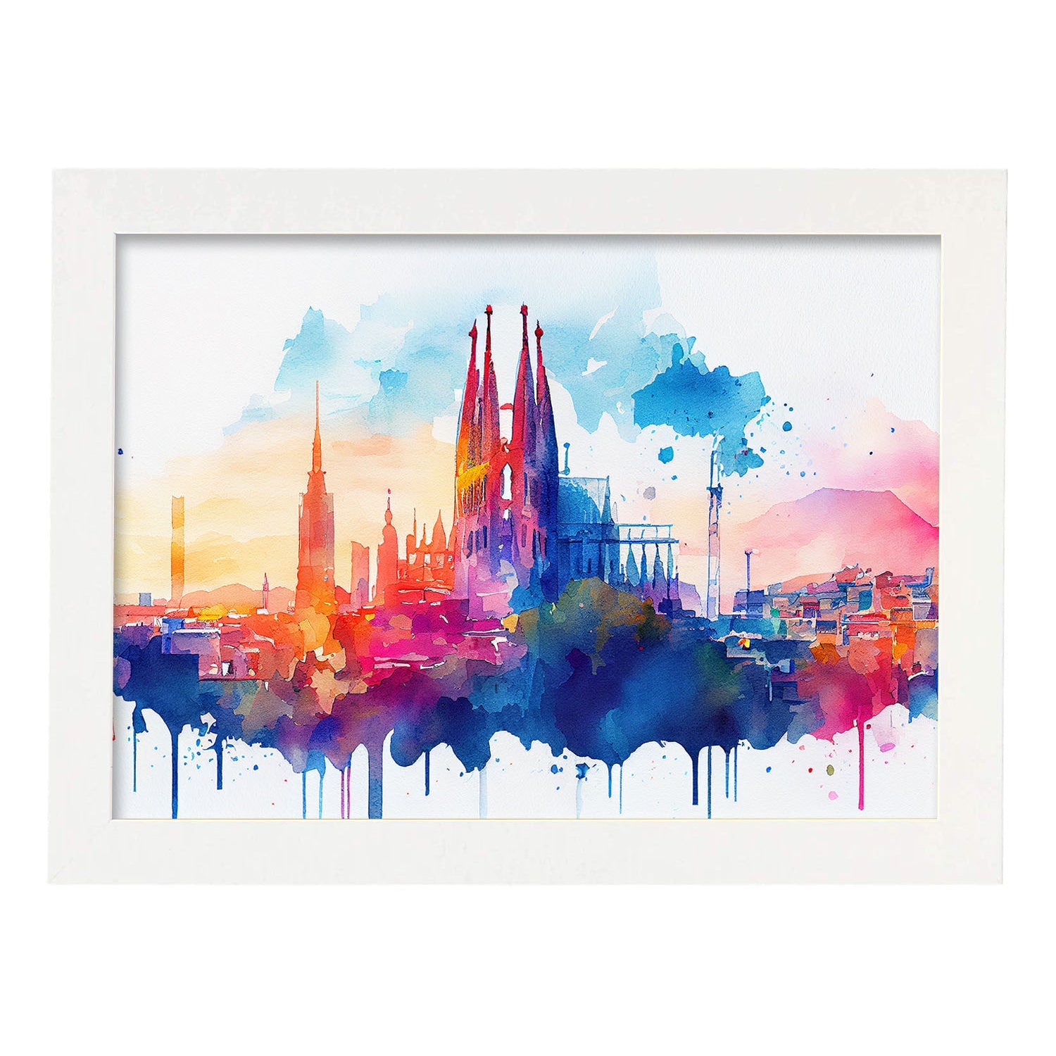 Nacnic watercolor of a skyline of the city of Barcelona_1. Aesthetic Wall Art Prints for Bedroom or Living Room Design.-Artwork-Nacnic-A4-Marco Blanco-Nacnic Estudio SL