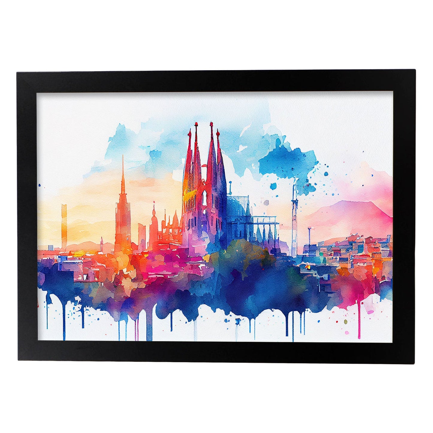 Nacnic watercolor of a skyline of the city of Barcelona_1. Aesthetic Wall Art Prints for Bedroom or Living Room Design.