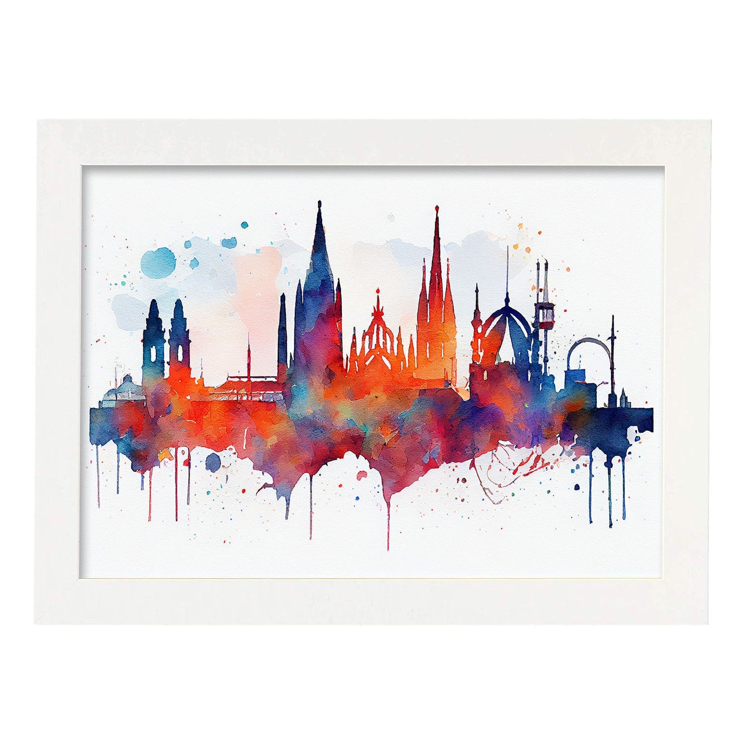 Nacnic watercolor of a skyline of the city of Barcelona_2. Aesthetic Wall Art Prints for Bedroom or Living Room Design.-Artwork-Nacnic-A4-Marco Blanco-Nacnic Estudio SL