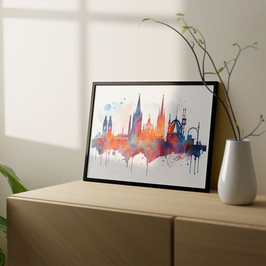 Nacnic watercolor of a skyline of the city of Barcelona_2. Aesthetic Wall Art Prints for Bedroom or Living Room Design.-Artwork-Nacnic-A4-Sin Marco-Nacnic Estudio SL