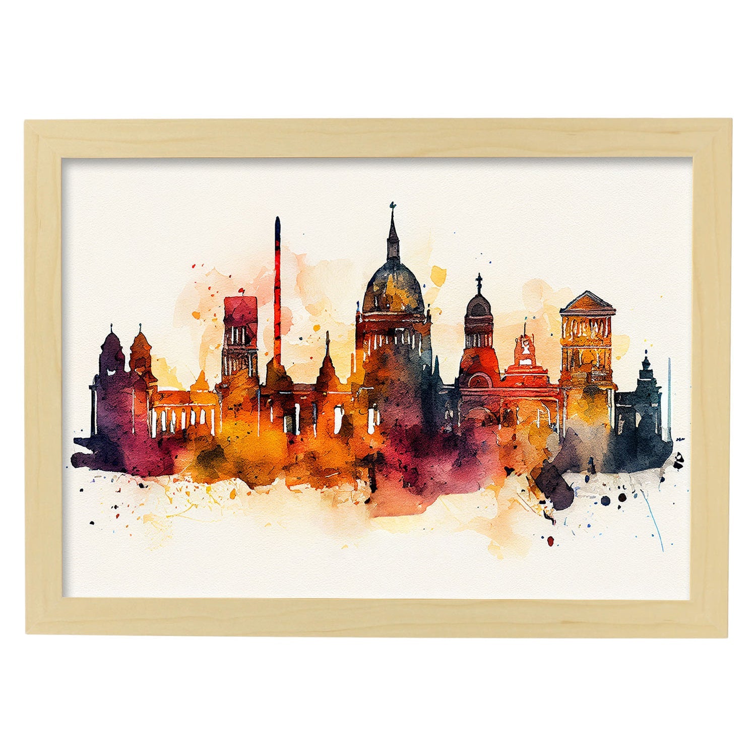 Nacnic watercolor of a skyline of the city of Berlin_1. Aesthetic Wall Art Prints for Bedroom or Living Room Design.-Artwork-Nacnic-A4-Marco Madera Clara-Nacnic Estudio SL
