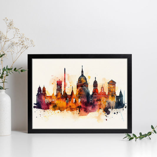 Nacnic watercolor of a skyline of the city of Berlin_1. Aesthetic Wall Art Prints for Bedroom or Living Room Design.-Artwork-Nacnic-A4-Sin Marco-Nacnic Estudio SL