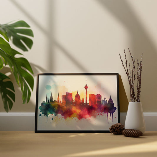 Nacnic watercolor of a skyline of the city of Berlin_2. Aesthetic Wall Art Prints for Bedroom or Living Room Design.-Artwork-Nacnic-A4-Sin Marco-Nacnic Estudio SL