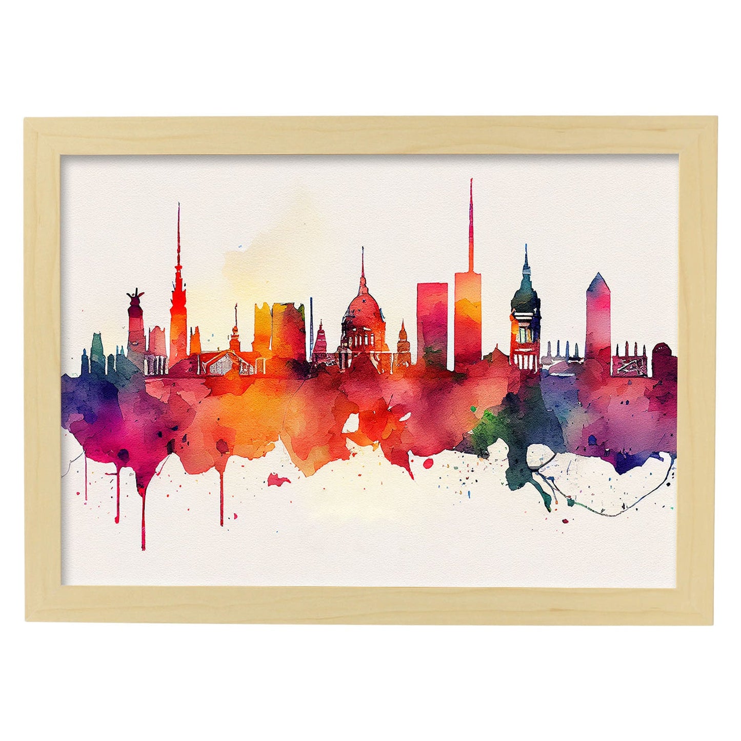 Nacnic watercolor of a skyline of the city of Berlin_3. Aesthetic Wall Art Prints for Bedroom or Living Room Design.-Artwork-Nacnic-A4-Marco Madera Clara-Nacnic Estudio SL